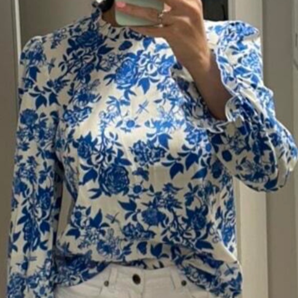Boho Floral Print Ruffle Sleeve Blouse - Picture 2 of 8